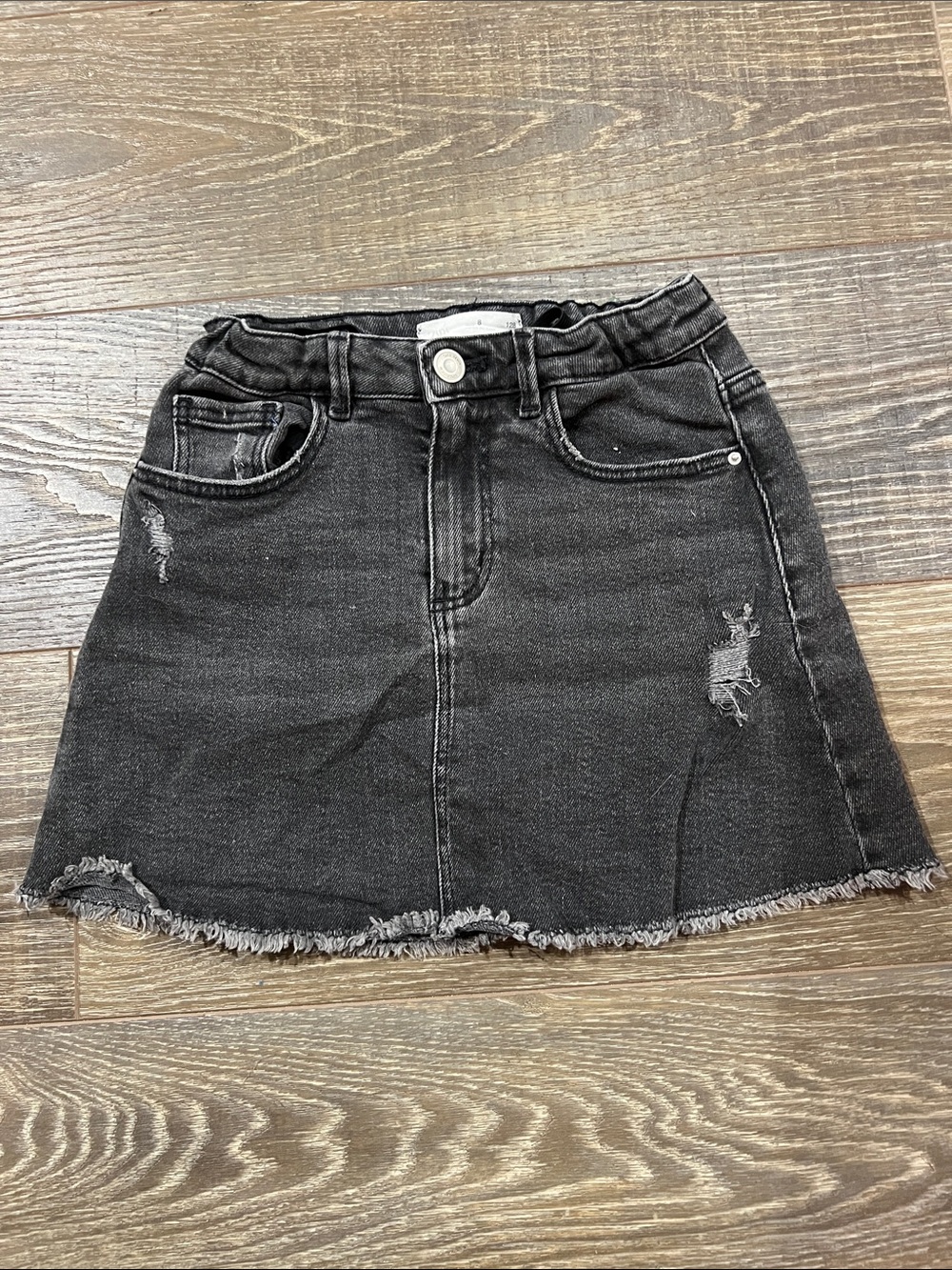 Zara Black Distressed Denim Skirt